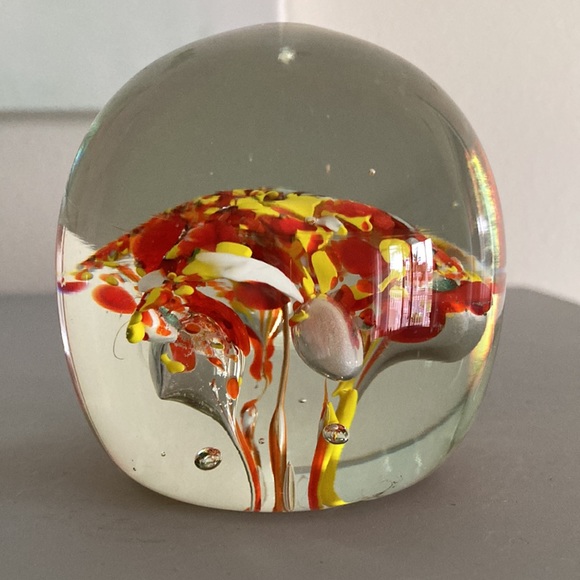 Large Vintage Glass Paperweight Hand Blown Floral Heavyweight 3 inch ball orange - Picture 3 of 9